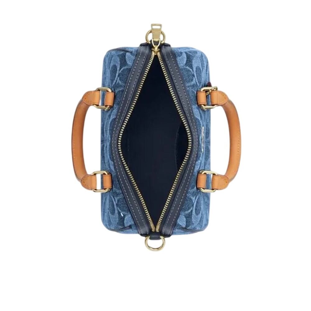 Coach Mini Rowan Crossbody Bag in Signature Denim with tan leather trim NWT - Picture 2 of 5